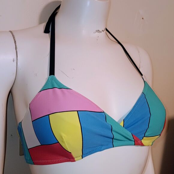 Aerie Geometric Crossover Triangle Bikini Top-Medium-Halter Adjustable Strap - Picture 2 of 8